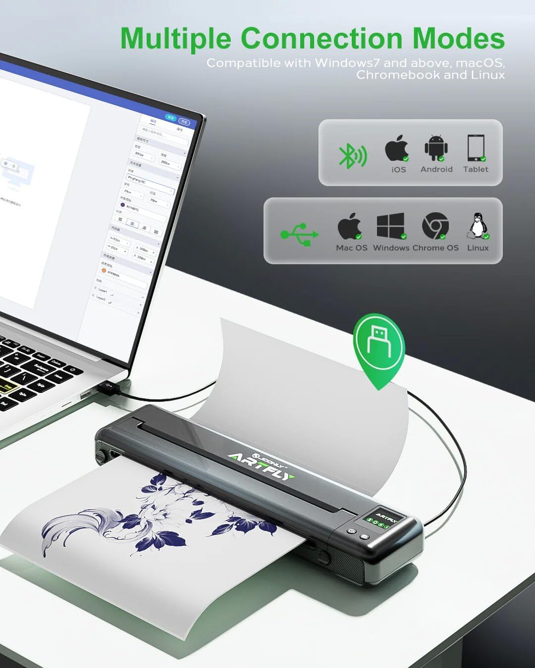 ARTFLY Tattoo Transfer Stencil Printer - 203DPI Professional Bluetooth/USB-C Thermal Transfer Machine, 18H Battery & Smart LCD for Tattoo Artists, Ultra-Portable Design