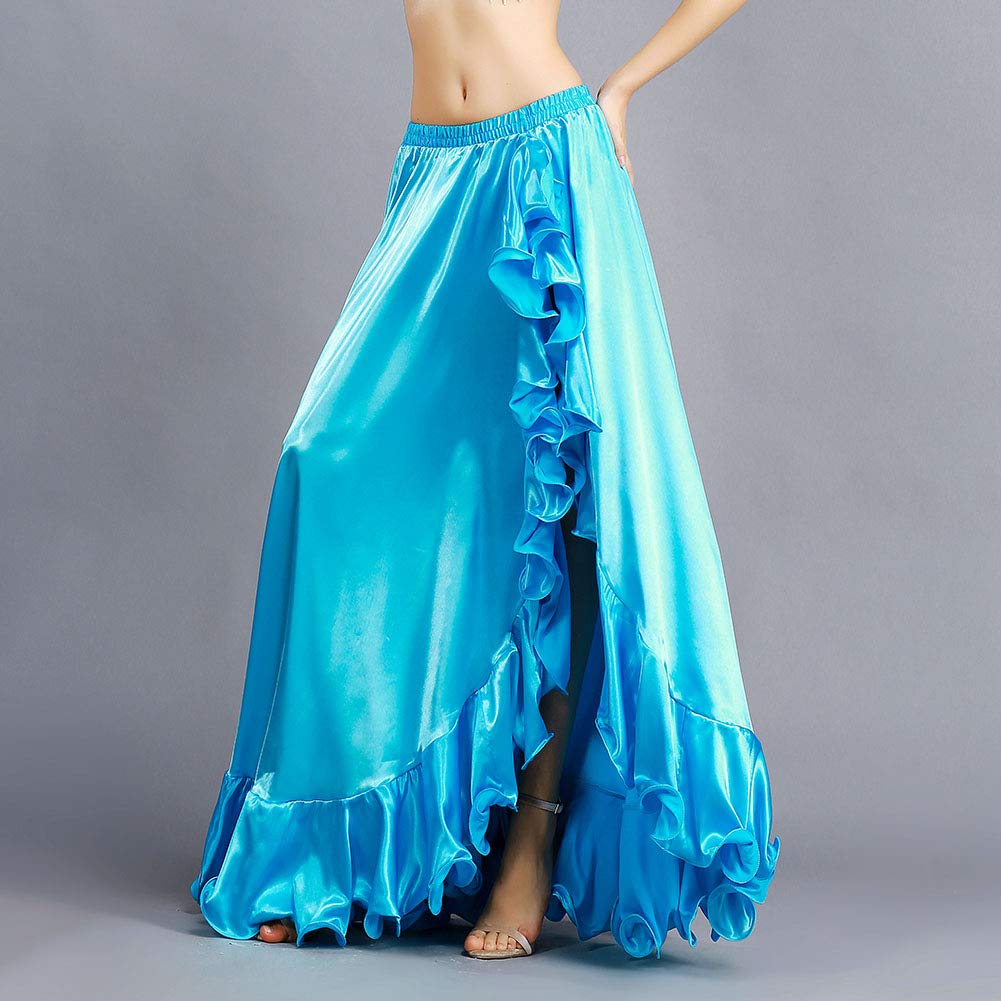 ROYAL SMEELA Gonna a Danza del Ventre per Donne Costume di Danza del Ventre Flamenco Ruffles Big Swing Gonne Mascherata Vita Elastica Alta Fessura Maxi Gonna Ampia Abito