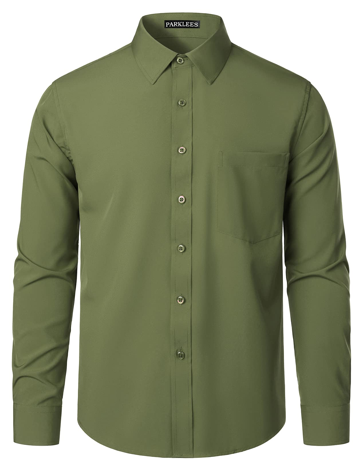 PARKLEES Camicia da uomo, vestibilità regolare, tinta unita, senza pieghe, a maniche lunghe, casual, da lavoro, con bottoni e tasca