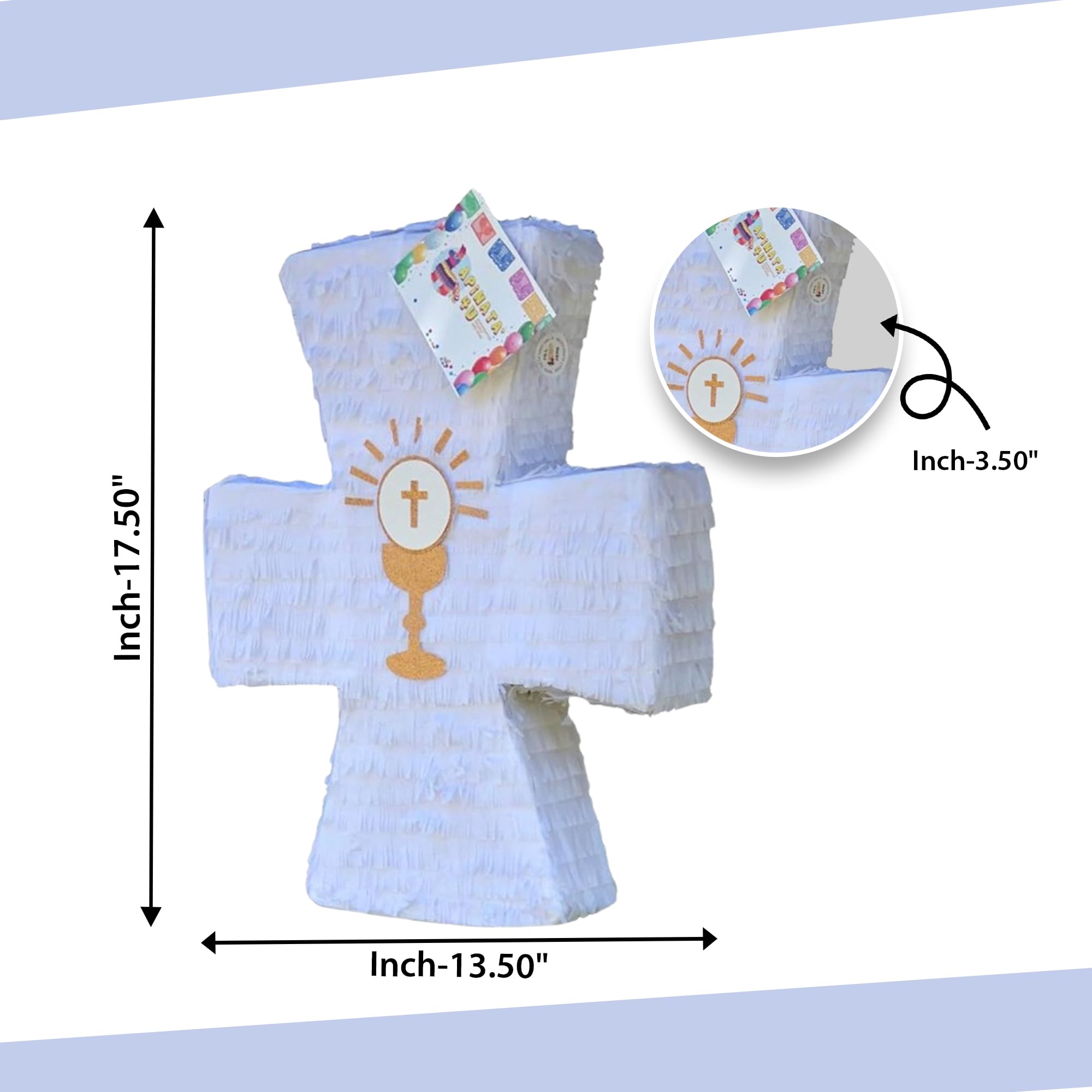 APINATA4U - Piñata de cruz blanca con detalles de cáliz dorado (17.5 x 13.4 x 3.5 pulgadas), perfecta para bautizo o celebraciones de primera comunión, kit completo con palo y máscara incluidos
