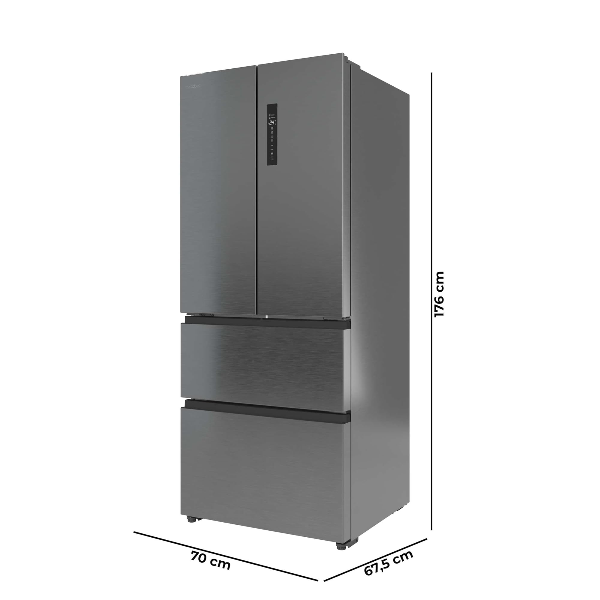 Cecotec Réfrigérateur Porte Française Total No Frost Bolero CoolMarket F2D 403 Inox E, Extra Capacité Max 403 L, Hauteur 170 cm et 70 cm Largeur, Tiroir FreshNessFlexHub, Compresseur Inverter