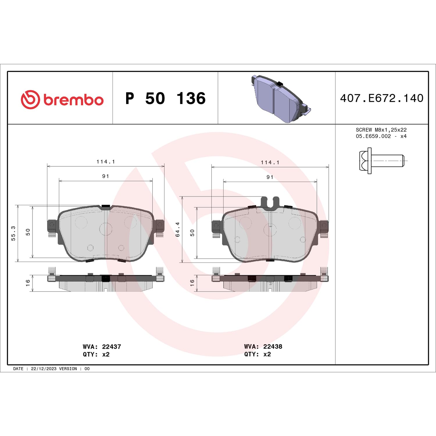 BREMBO Kit pastiglie freno, Freno a disco P50136 Compatibile con: MERCEDES-BENZ CLS, E-CLASS, E-CLASS All-Terrain, E-CLASS Cabriolet, E-CLASS Coupe, E-CLASS T-Model