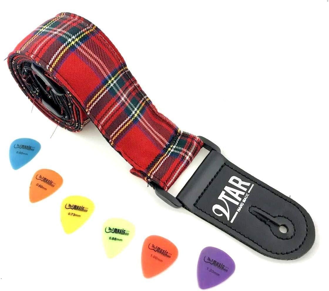 Vtar Vegan Guitar Strap, Electric Acoustic Bass & 6 Free Pics (Red Tartan)