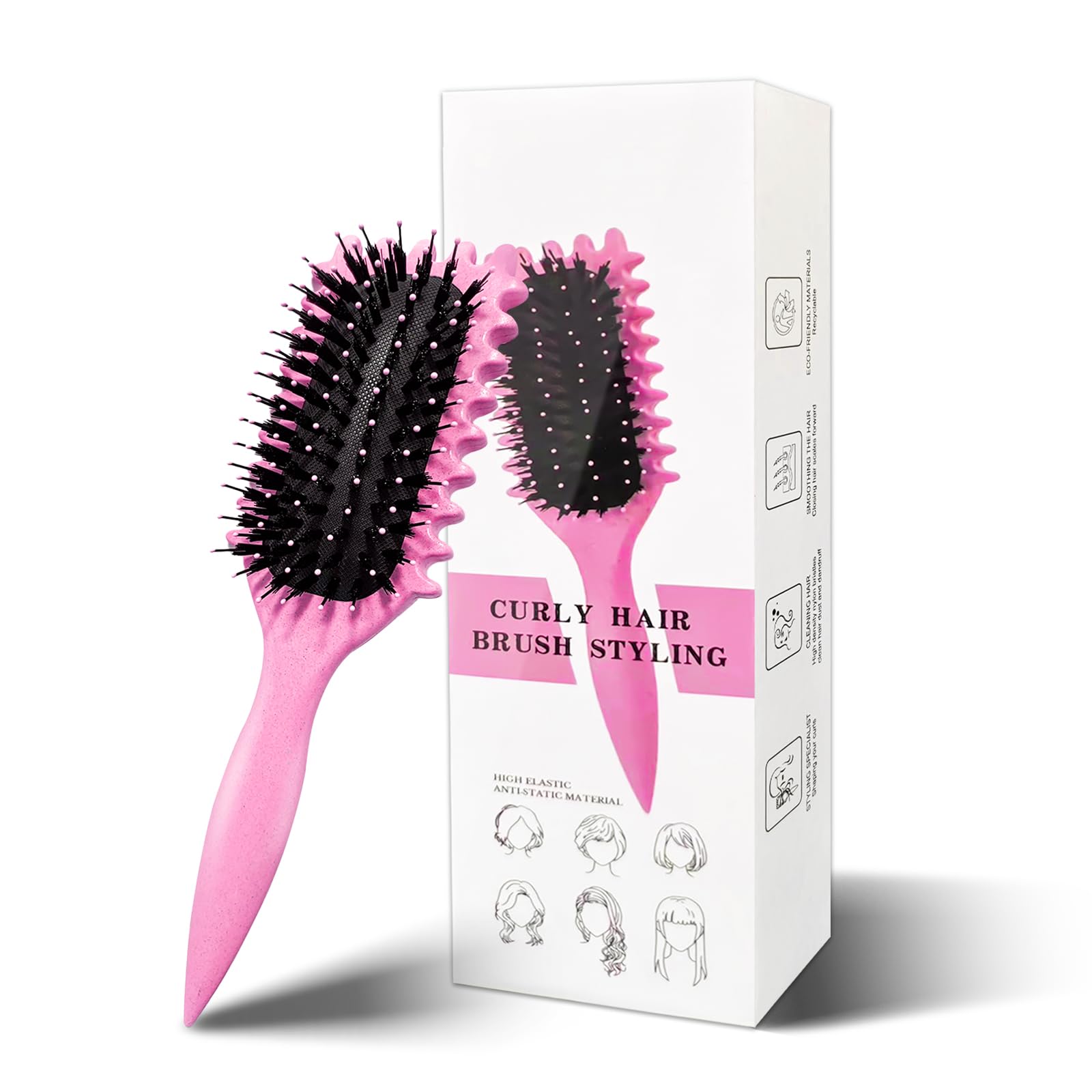 Curl Hair Brush, Lockenbürste, Curl Define Styling Brush, Curl Define Stylingbürste, Haarbürste zum Entwirren für Frauen (Rosa)