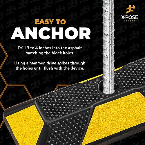 Image of Xpose Safety 48 inch Heavy Duty Rubber Parking Stopper (2 Pack) - Wheel Stops, Parking Lot Bumpers & Rubber Parking Curb for Garage, Driveway or Ramp - Car Bumper Stops with Yellow Reflective Strips