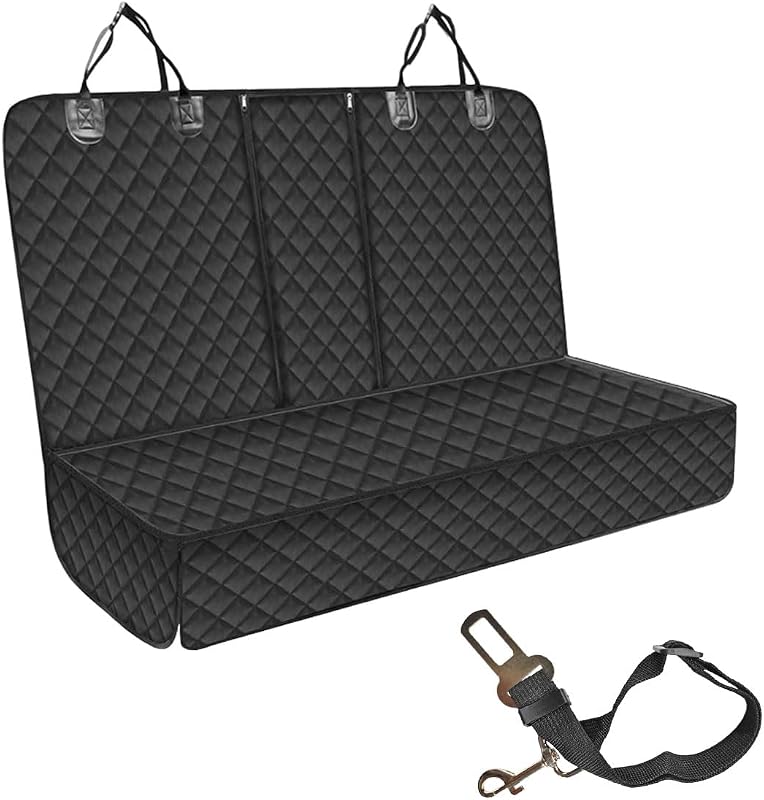 Car Back Seat Cover for Dog, Waterproof Car Seat Protector with Safety Leash, Nonslip Scratch-Resistant Auto Backseat Pad for Pet, Fit for Most Trucks, SUVs, Cars (Black)