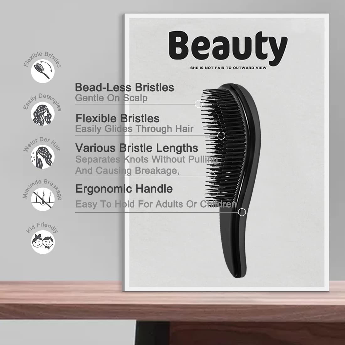 Detangle Hair Brush And Wide Tooth Comb Set - Easy To Hold Detangler Hairbrush And Detangling - View #5