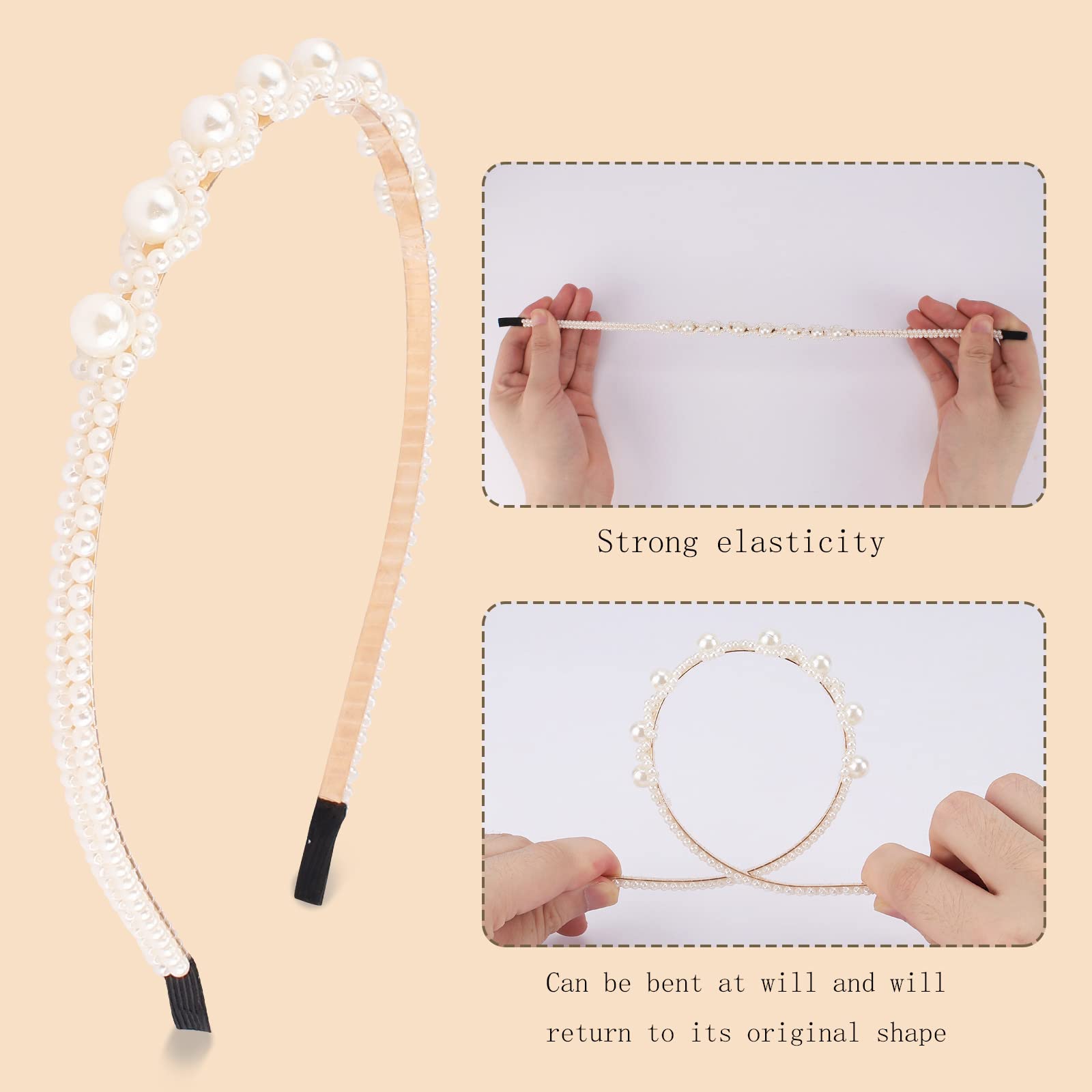 Accesorios para el cabello con cuentas brillantes de diamantes de imitación de perlas blancas: 6 diademas, aros para el cabello para mujeres, niñas - diademas para mujer de moda 5