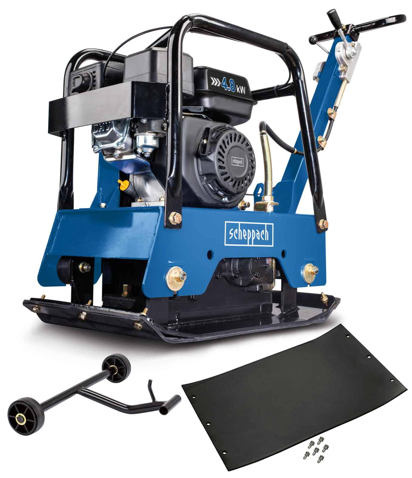 Scheppach Plaque Vibrante Thermique HP2500S Compacteur |6,5 CV| Pression de compactage 25 kN | Profondeur de compactage 40cm | Vitesse 25m/min |Tapis caoutchouc & dispositif de déplacement inclus