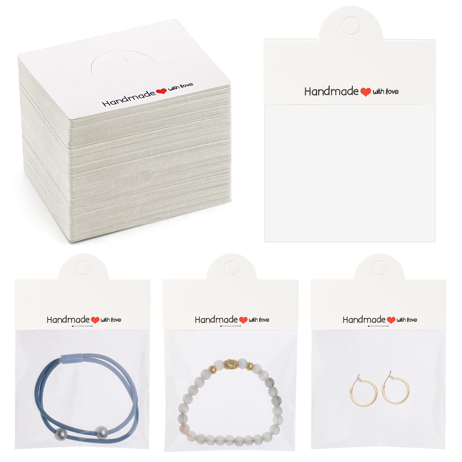 Lele Life White 150Pcs Jewelry Packaging Bags For Small Business, Small Clear Package Bags Hanging Display Cards, Bracelet Earring Keychain Selling Packaging Supplies,