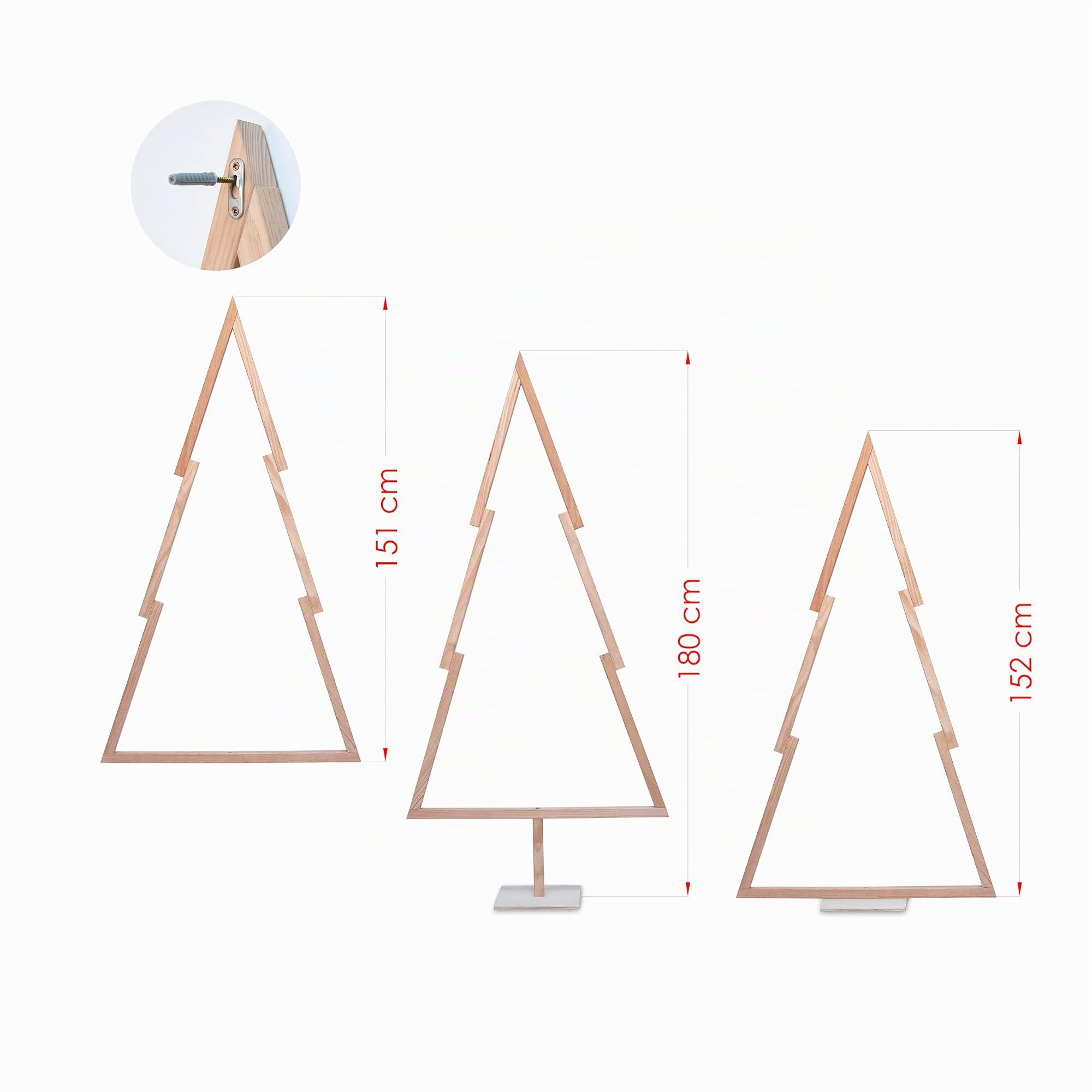Arbol de Navidad de Madera, con Forma de Abeto, en Pino Natural, para Suelo y para Colgar (180 cm)