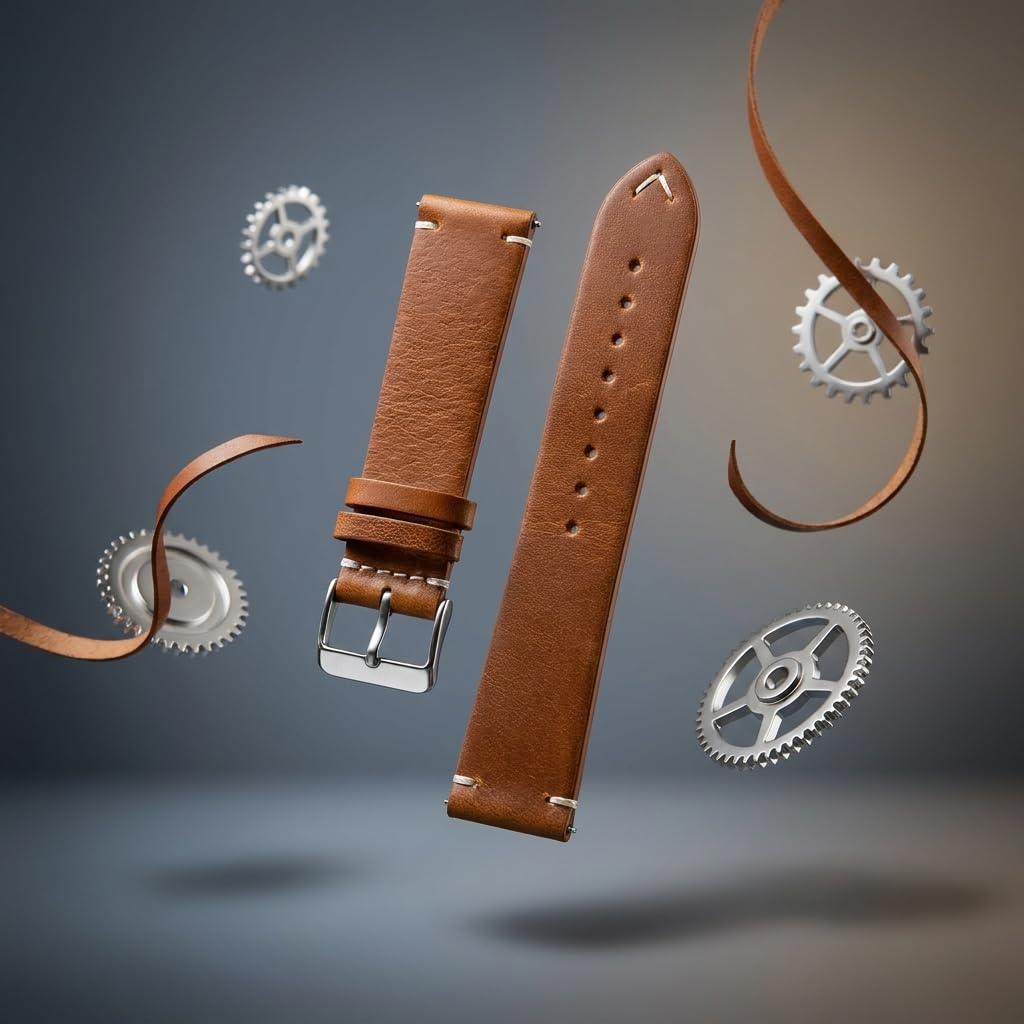 OMAX 22mm Genuine Leather Watch Strap Premium Oil Pullup Watch Strap for Quick Release and Self Changeable (Silver Buckle) 4