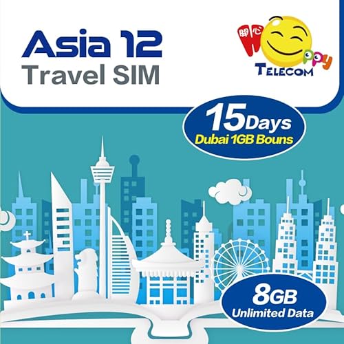 Free Test 150MB 1Day in UK | Happy Asia 12 Countries 15 Days Unlimited Data Sim Card | Free 1GB Dubai | 8GB of 5G High-Speed Data Then 128kbps | Support Google, Whatsapp, Facebook, IG and More