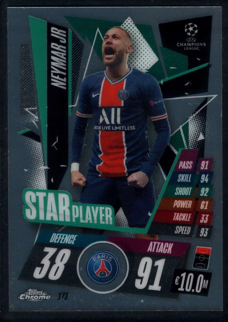 2020-21 Topps Chrome Match Attax UEFA UCL League #173 Neymar Jr Star Player Paris Saint-Germain Soccer Trading Card
