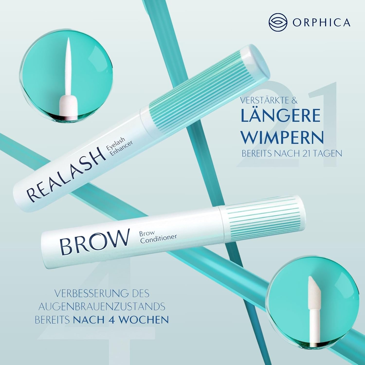 ORPHICA Brow & Realash Set - Siero per ciglia 3 ml + Siero per sopracciglia 4 ml - Balsamo per una crescita visibile, Gel stimolante per la crescita dei capelli
