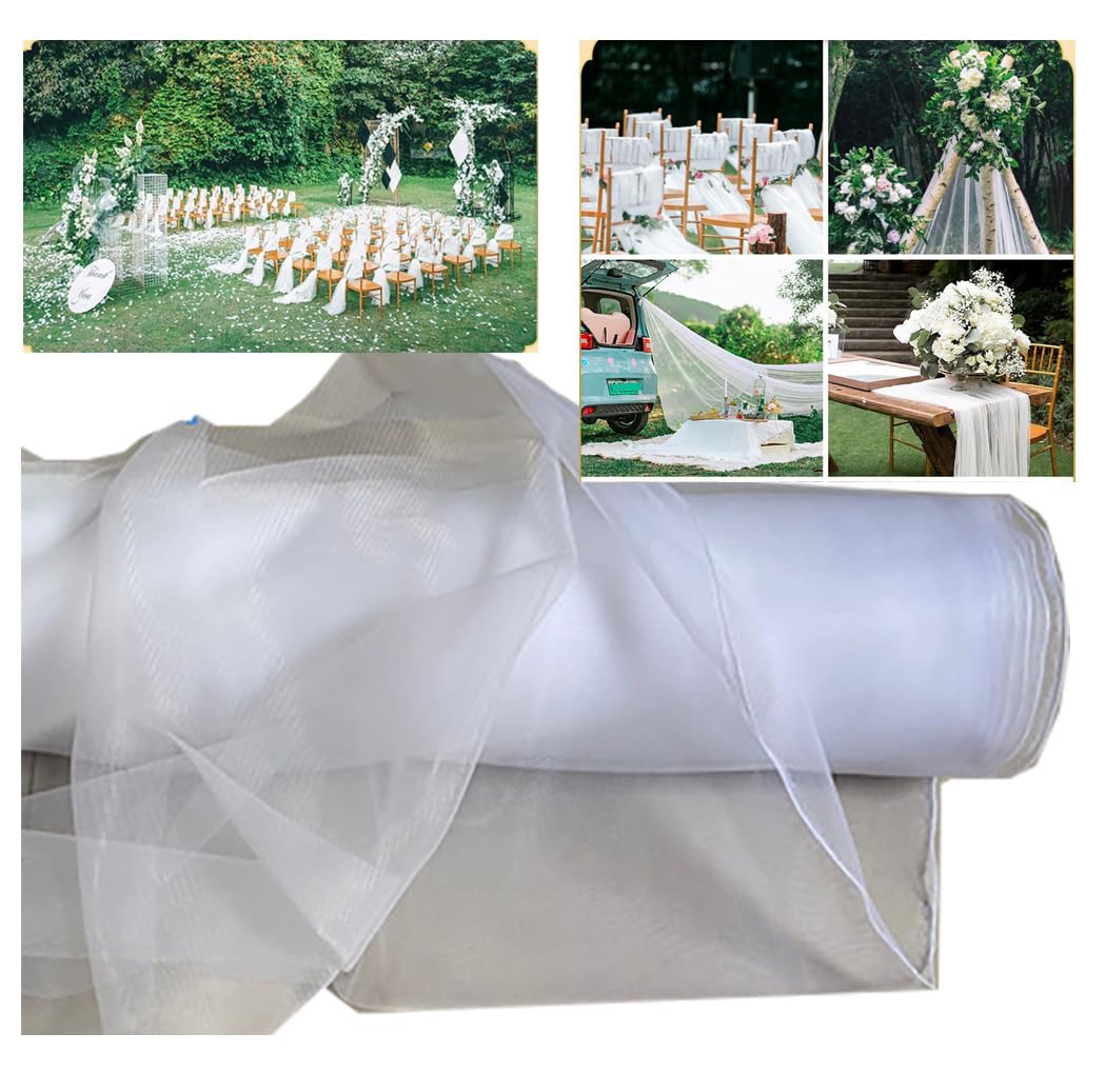 Tüllstoff Tüll Meterware 180M×160cm Durchsichtig Zart Tüllband Dekostoff Tüll Stoffe Netzstoff Hochzeit Vorhang Hochzeitsbogen Freihanddeko Zeremonie Party Deko Kleid Crafts GeschenkReines Weiß
