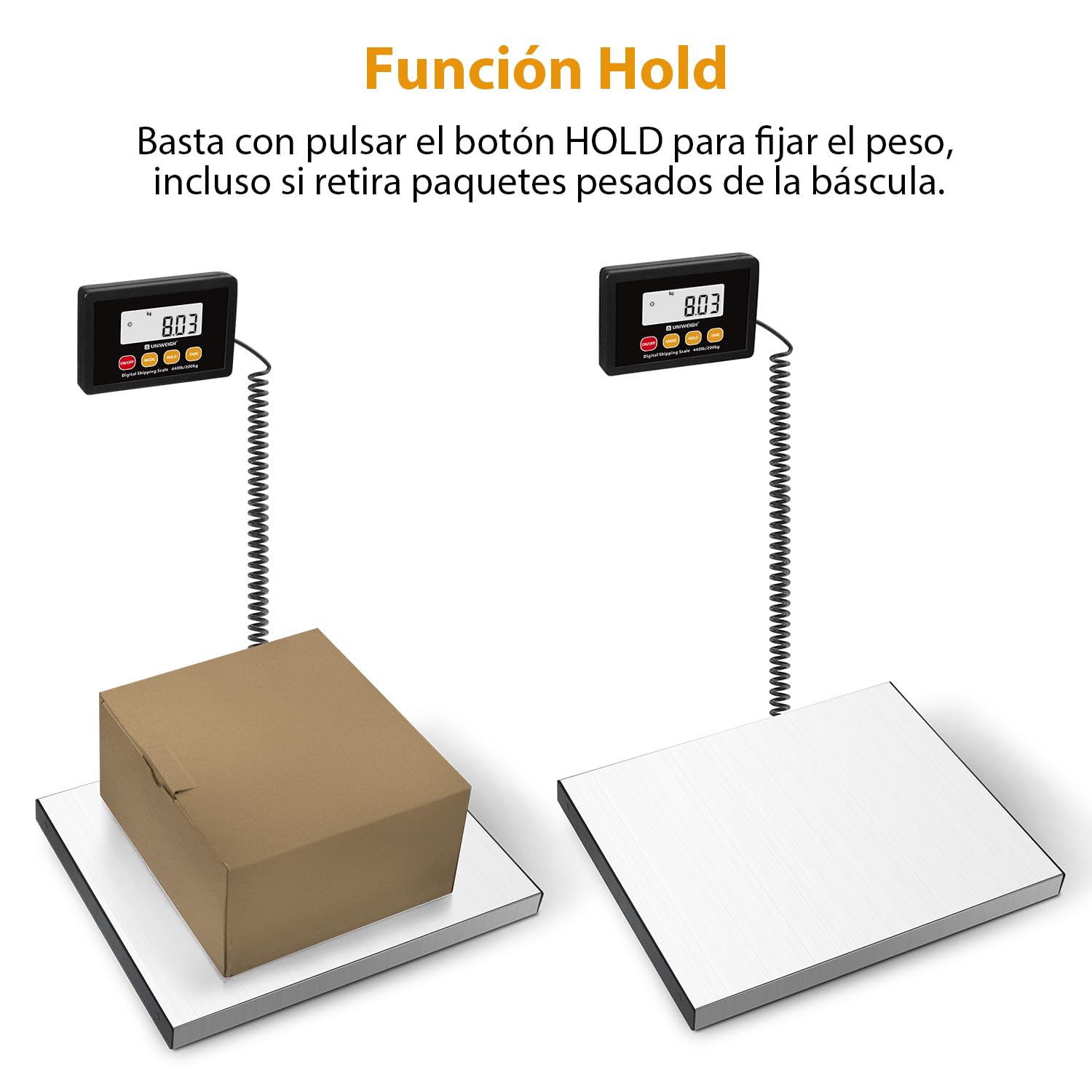 UNIWEIGH Bascula Postal Digital,440lb x 10g Bascula industrial,Plataformas de Acero Inoxidable,Balanza Pesada con Retención/Tara/Pantalla LCD,Báscula Postal para Paquetes/Almacén/Equipaje