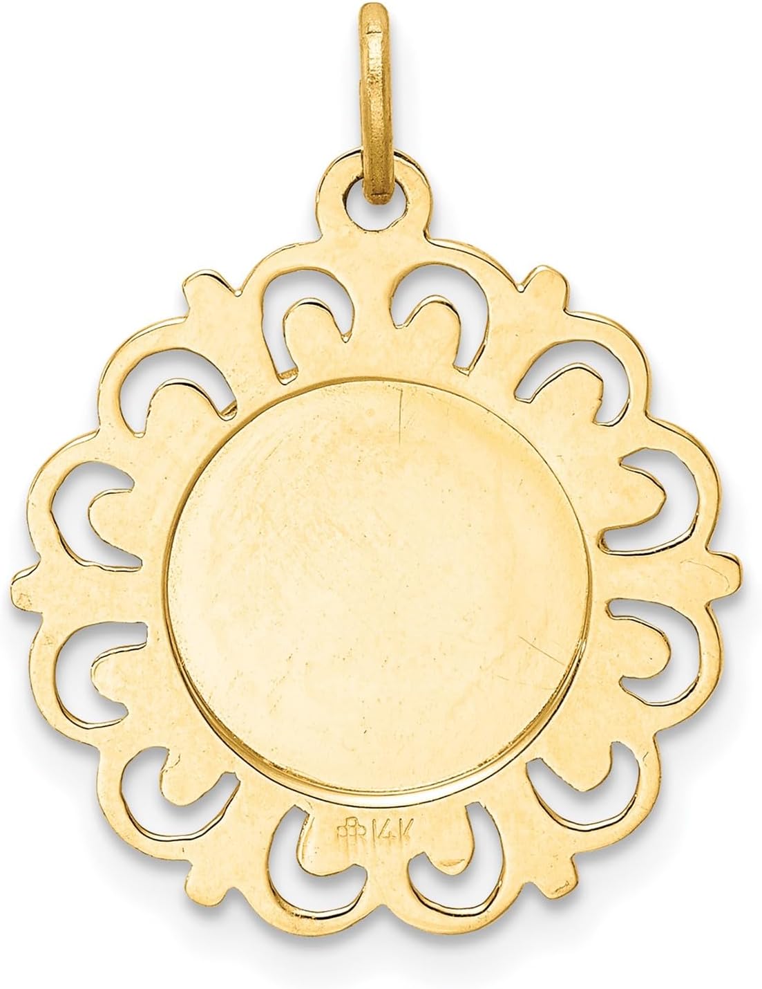 14k Yellow Gold Our Lady of Sorrows Pendant with Filigree Border, Mary Pray for Us Religious Medal, Catholic Necklace for Women, Virgin Mary Medallion, Christian Faith Jewelry, Gold Charm - Image 4