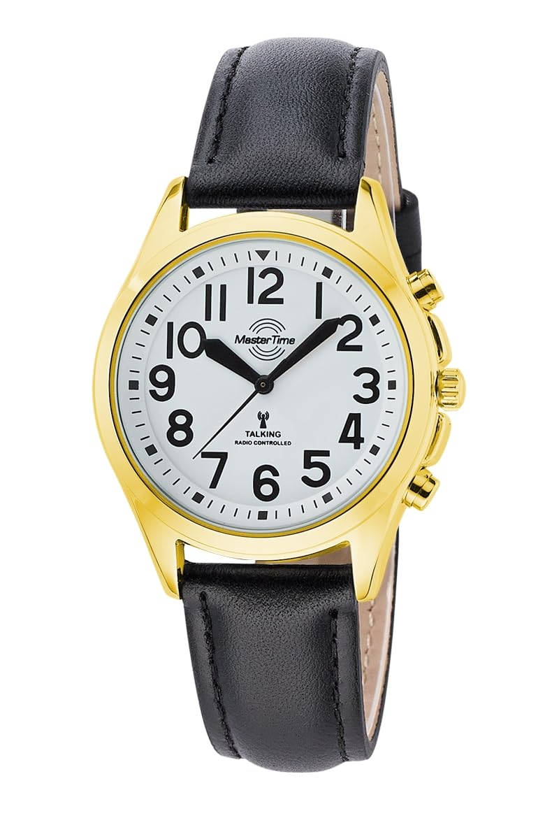 Master Time Funk Quarz Sprechende Damen Uhr Analog mit Leder Armband MTLA-10942-12L