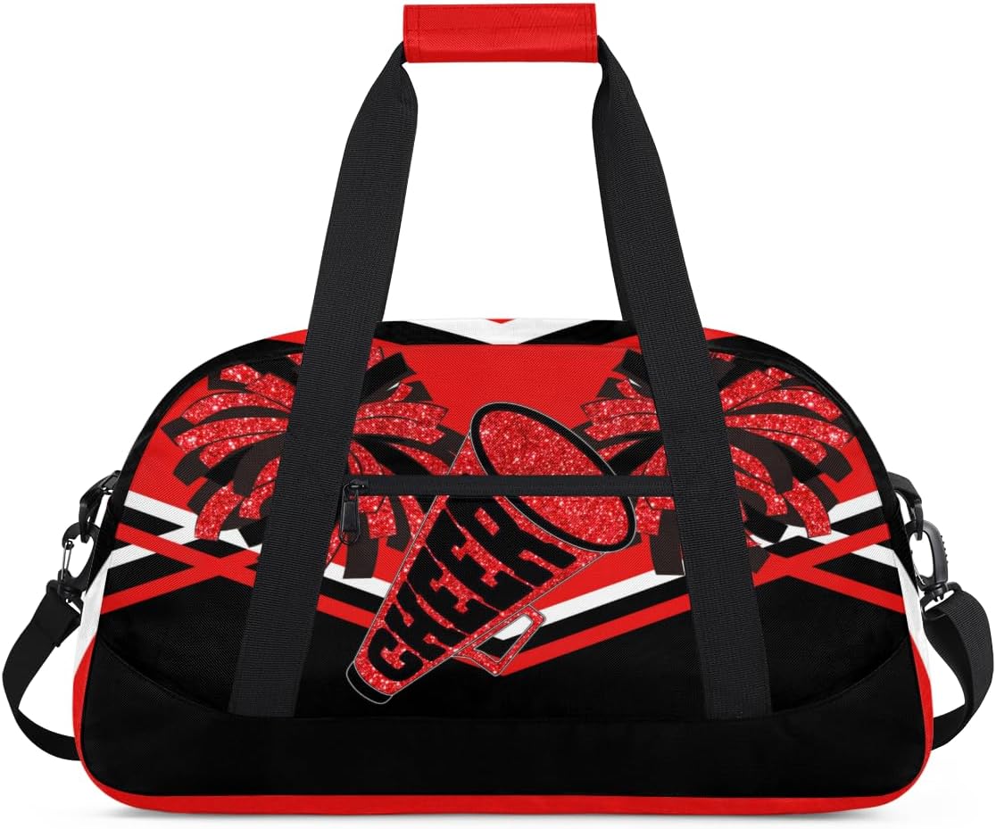 Cheerleading Bag Sport Duffle Bag, Gym Cheer Sports Dance Ballet Duffel Weekender Bags Travel Swimming Red Black Design