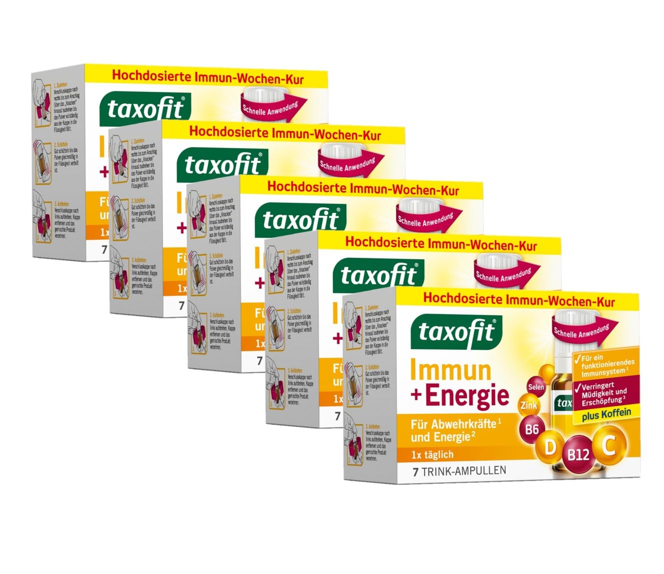 taxofit Immun + Energie mit Koffein | gegen Müdigkeit | 5 x 7 Ampullen
