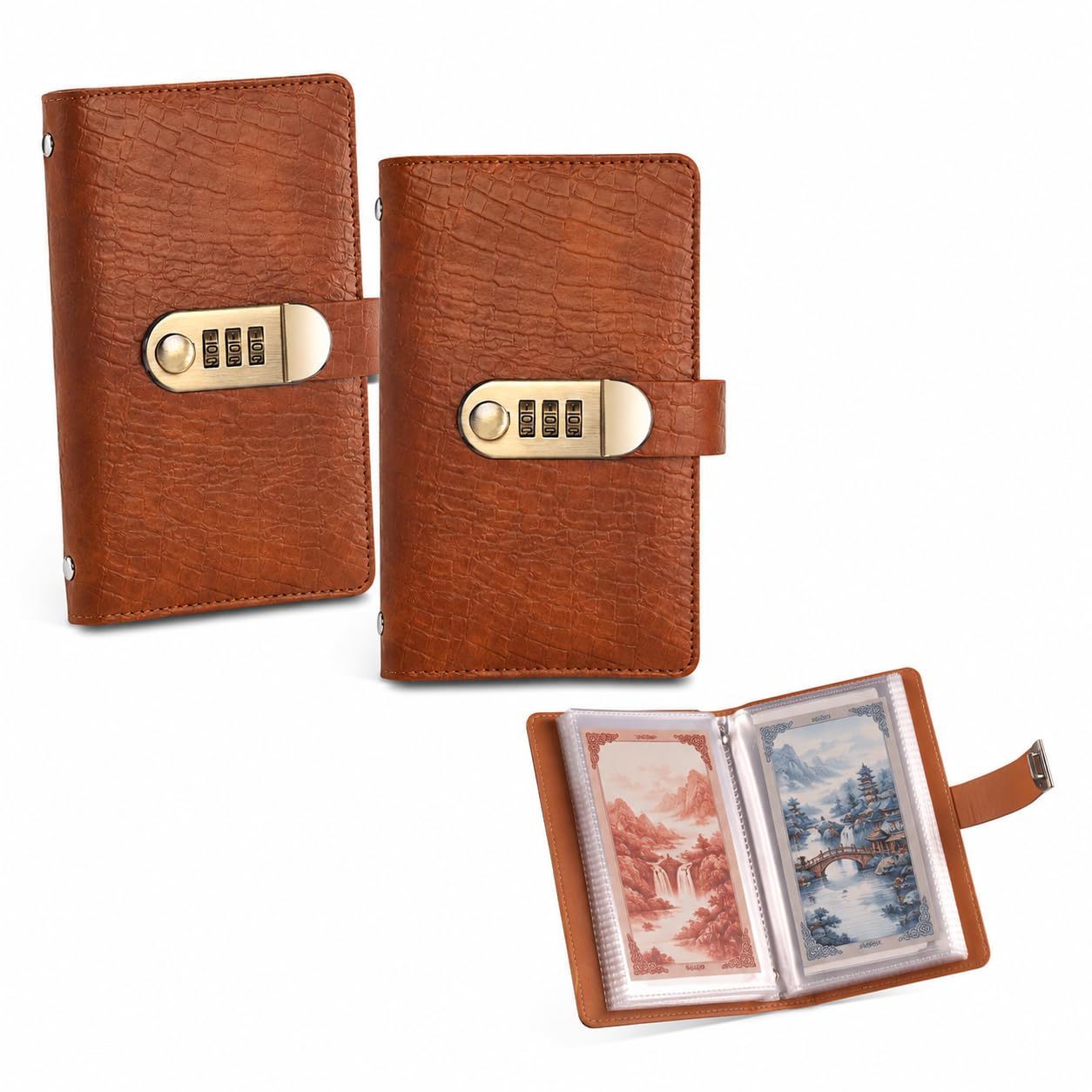 Lockable Savings Notebook, Locking Banknote Collection Booklet，Brown：2pcs