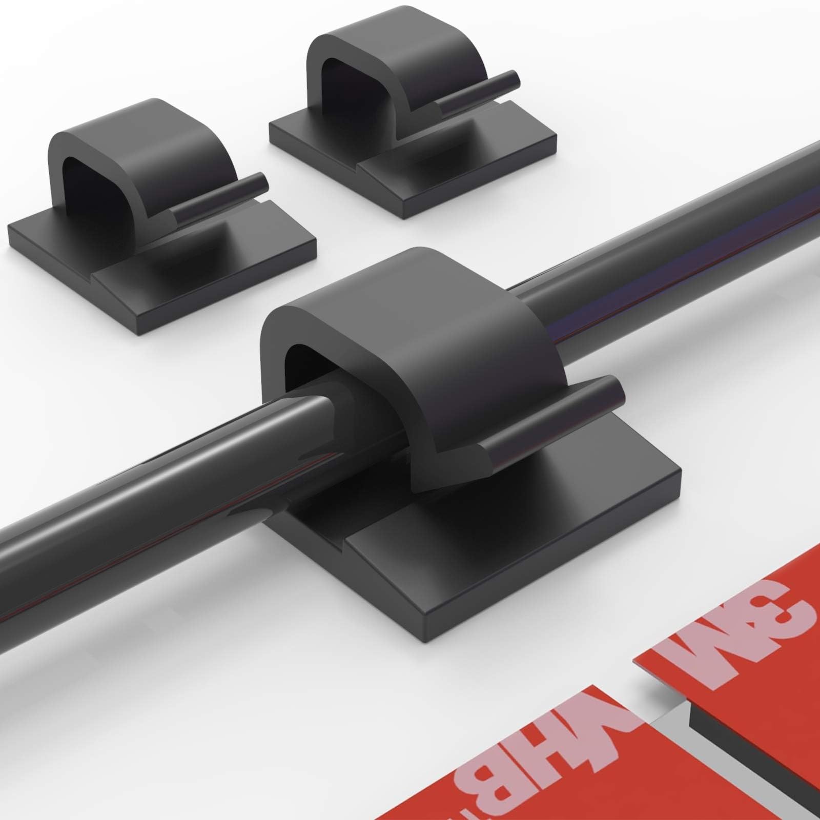 Cable Clips 60pcs with Strong Adhesive Tapes,Wire Holder Organizer Cord Management for Car, Office and Home (Black- CC05(60PCS))