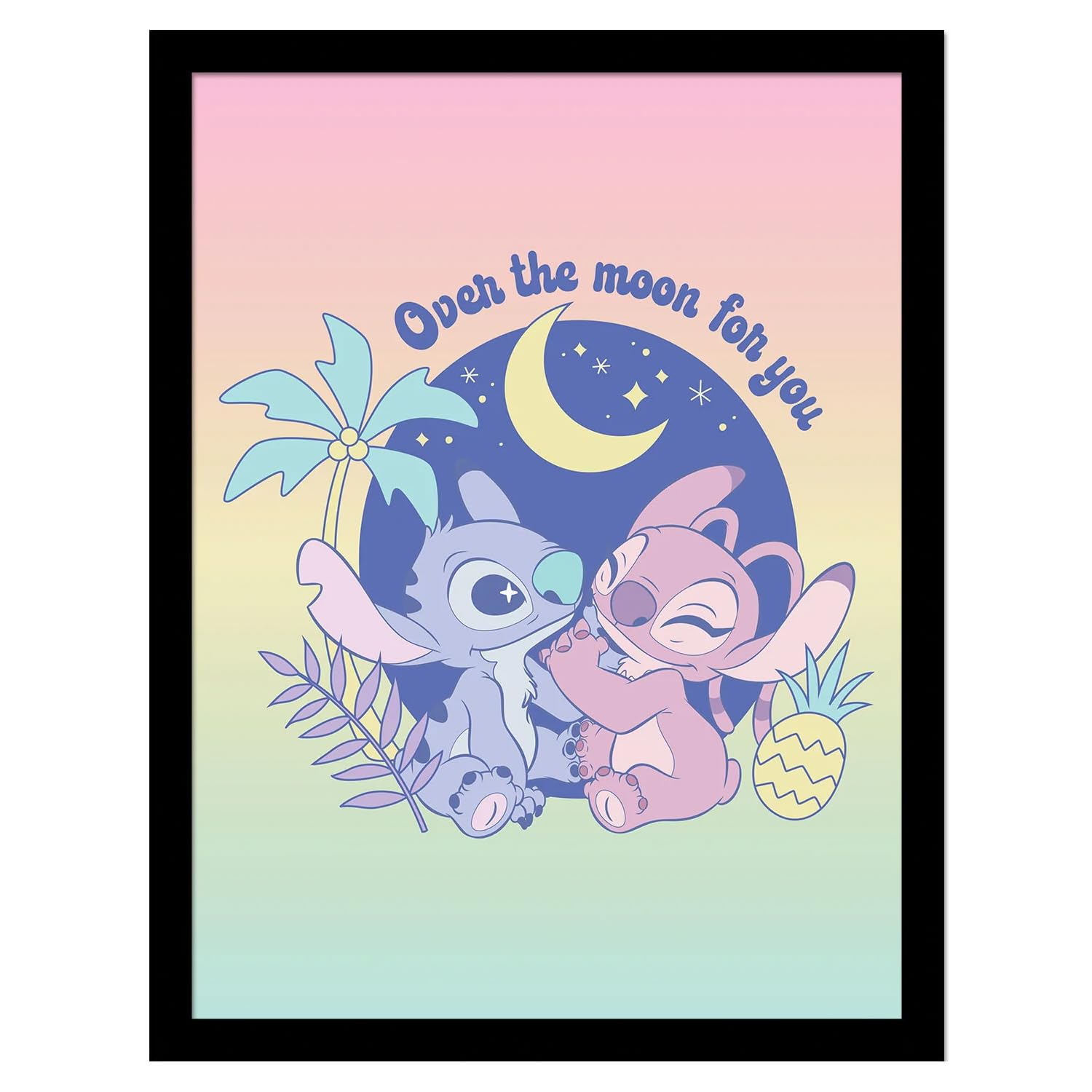 Lilo And Stitch Pink/Blue/Yellow Lilo & Stitch Over The Moon Framed Poster (45Cm X 35Cm X 1.7Cm) ()