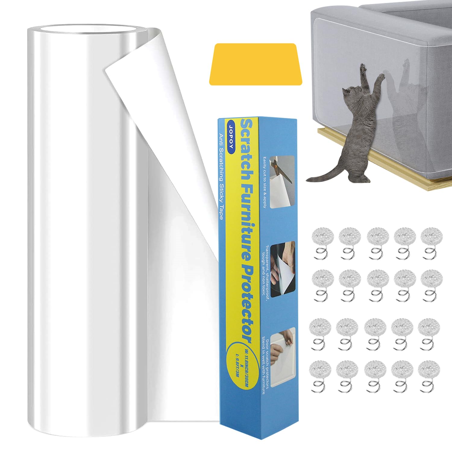 Protezione Graffi Gatto, 30X500CM Protezione antigraffio per gatt, Divano Gatti Graffi Protezioni per Mobili per Divani, PVC Anti-Graffio Protector, Protezione per Divano Porta e mobilia