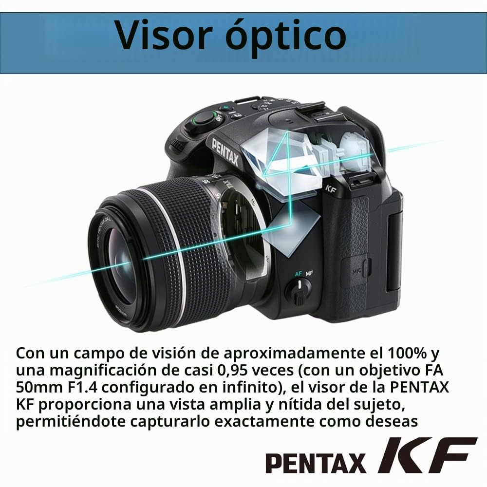 Cámara réflex Digital PENTAX KF APS-C, Kit 18-55 WR, Monitor LCD de ángulo Variable Resistente al Polvo y a la Intemperie, Color Negro