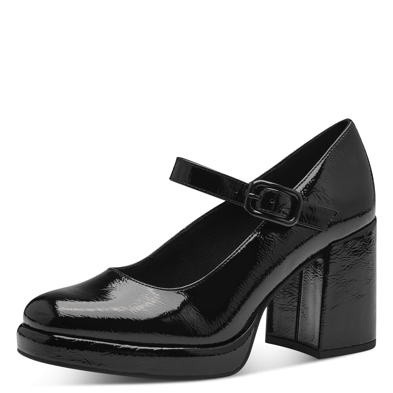 MARCO TOZZI Women's Elegant Block Heel Strappy Court Shoes, Black (Black Patent), 7 UK