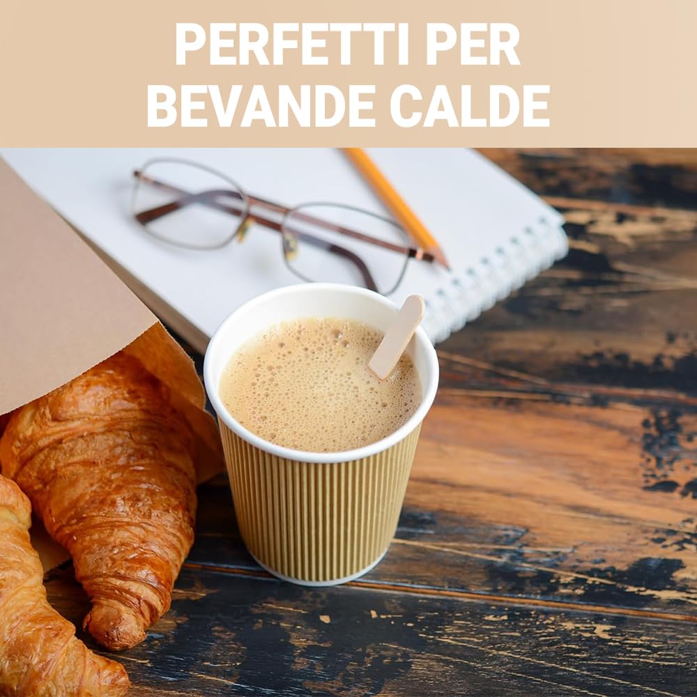 2000 Palette Caff&egrave; In Legno Monouso - Biodegradabili, Compostabili, Resistente Al Calore, Confezione Singola