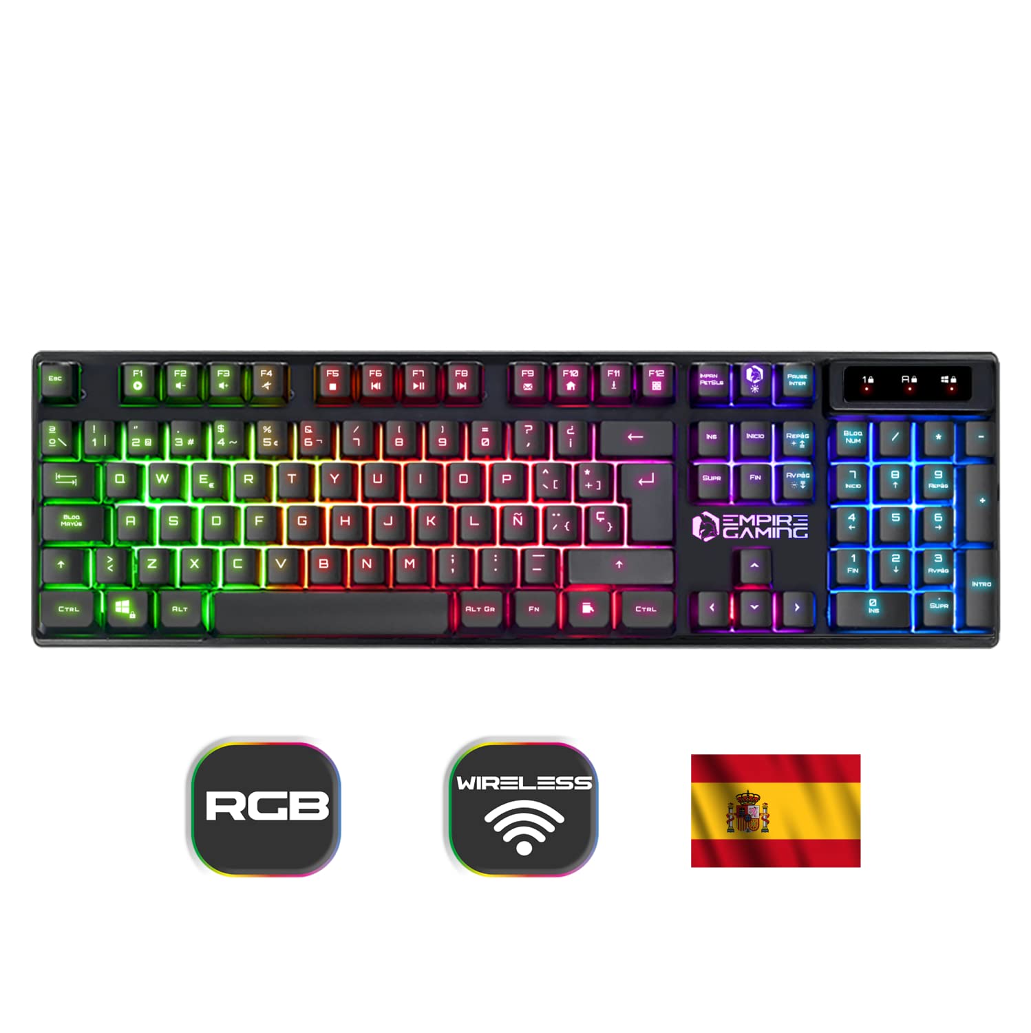 Empire Gaming - Armor RF800 Teclado y Ratón Para Gamers Recargable QWERTY (Layout Español) Con Mouse Pad - Bezprzewodowa klawiatura RGB 2,4 Ghz - mysz 4800 DPI - PC PS4 PS5 Xbox One / seria Mac -