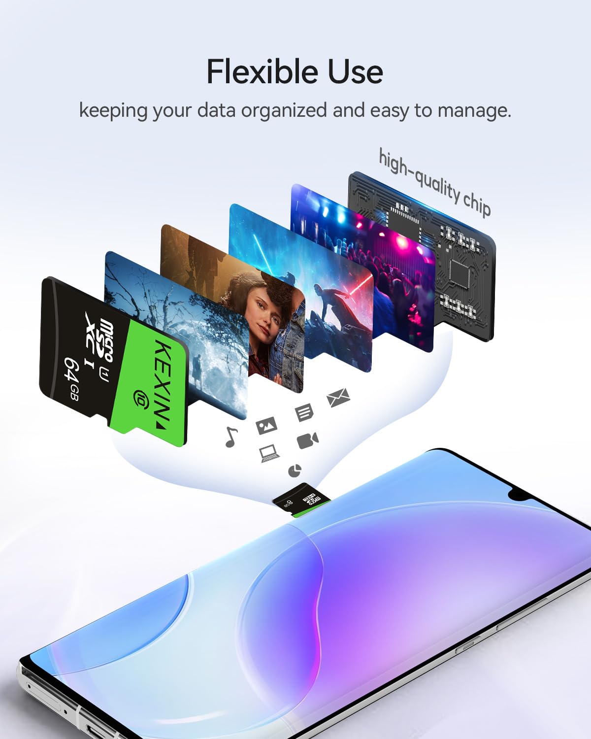 KEXIN Micro SD 64 GB, Schede Micro SD 64GB Set da 3 Scheda di Memoria, Scheda SD 64GB MicroSDXC, C10, U1, A1 Micro SD Card per Telefono Android, Switch, Gopro, Telecamera, Drone