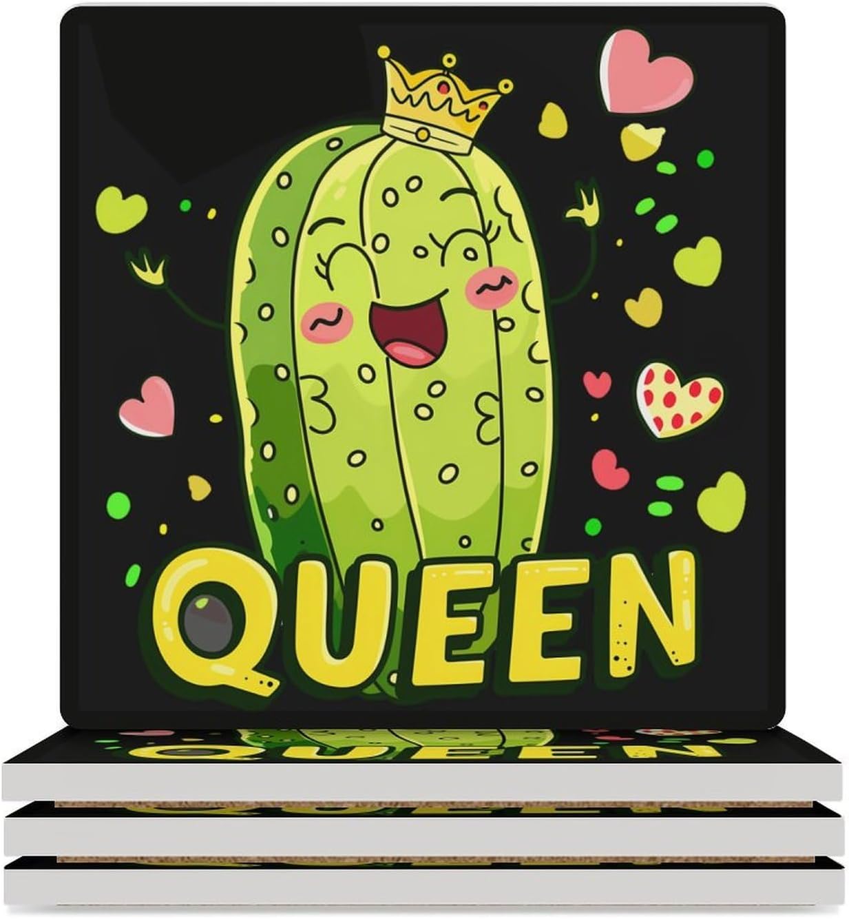 Pickle Queen Coaster for Drinks Square Ceramic Table Coasters Stone Mat Crafts 6PCS Home Kitchen Decor