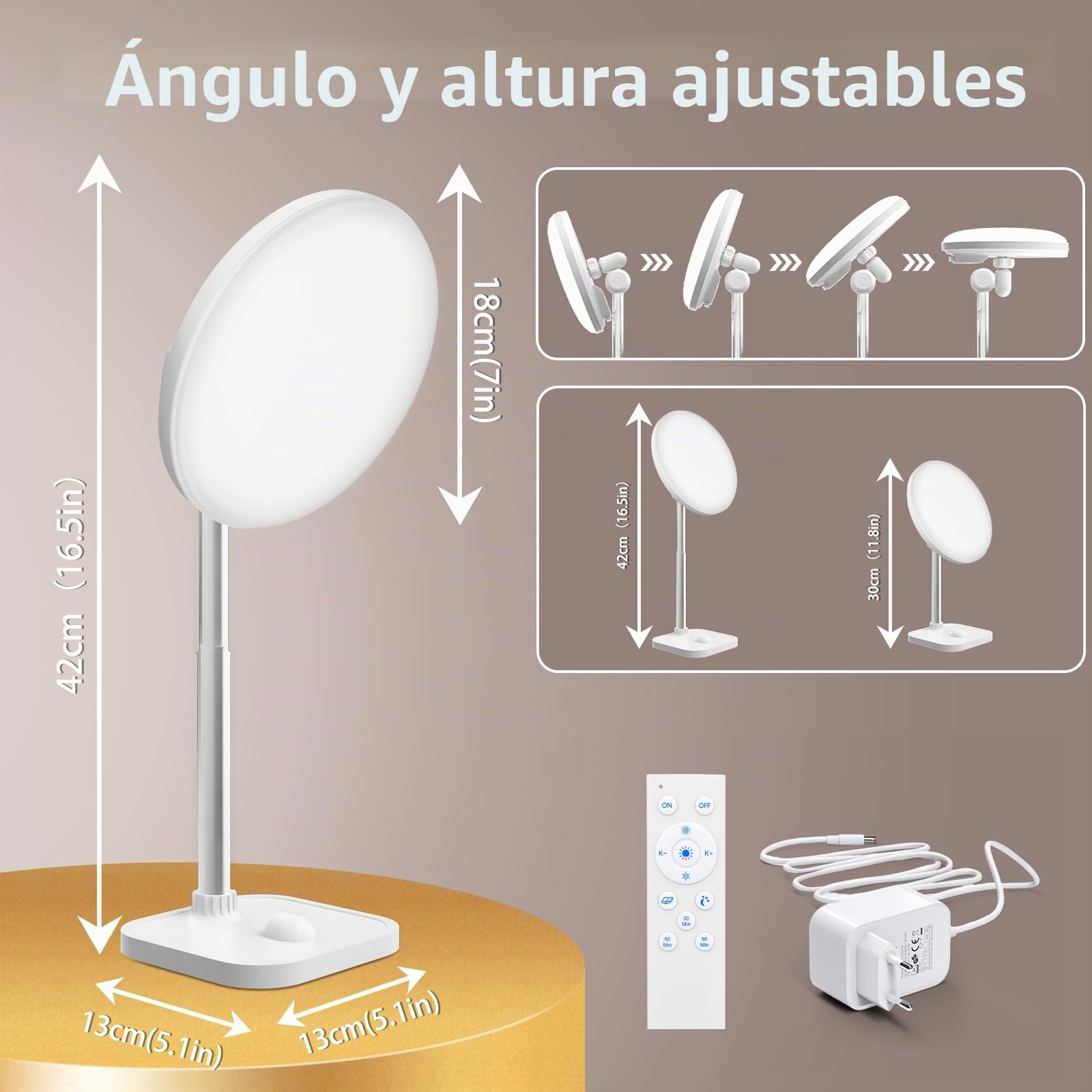 Lámpara de luminoterapia 15000 Lux, lámpara de luz diurna con 3 temperaturas de color, 5 intensidades de luz ajustables, con temporizador y control remoto, puertos USB-A, para el hogar y la oficina