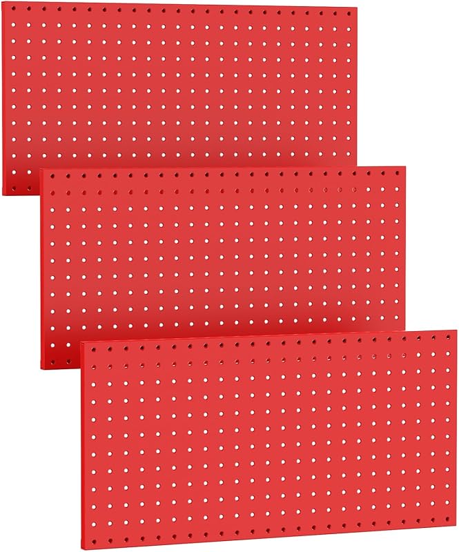 TORACK 3 paneles de tablero perforado de metal (12 x 24 pulgadas) para pared, 36 x 24 pulgadas | Tablero perforado de almacenamiento de herramientas de garaje para banco de trabajo, tablero modular, kit de tablero organizador de herramientas, paquete de 3, rojo