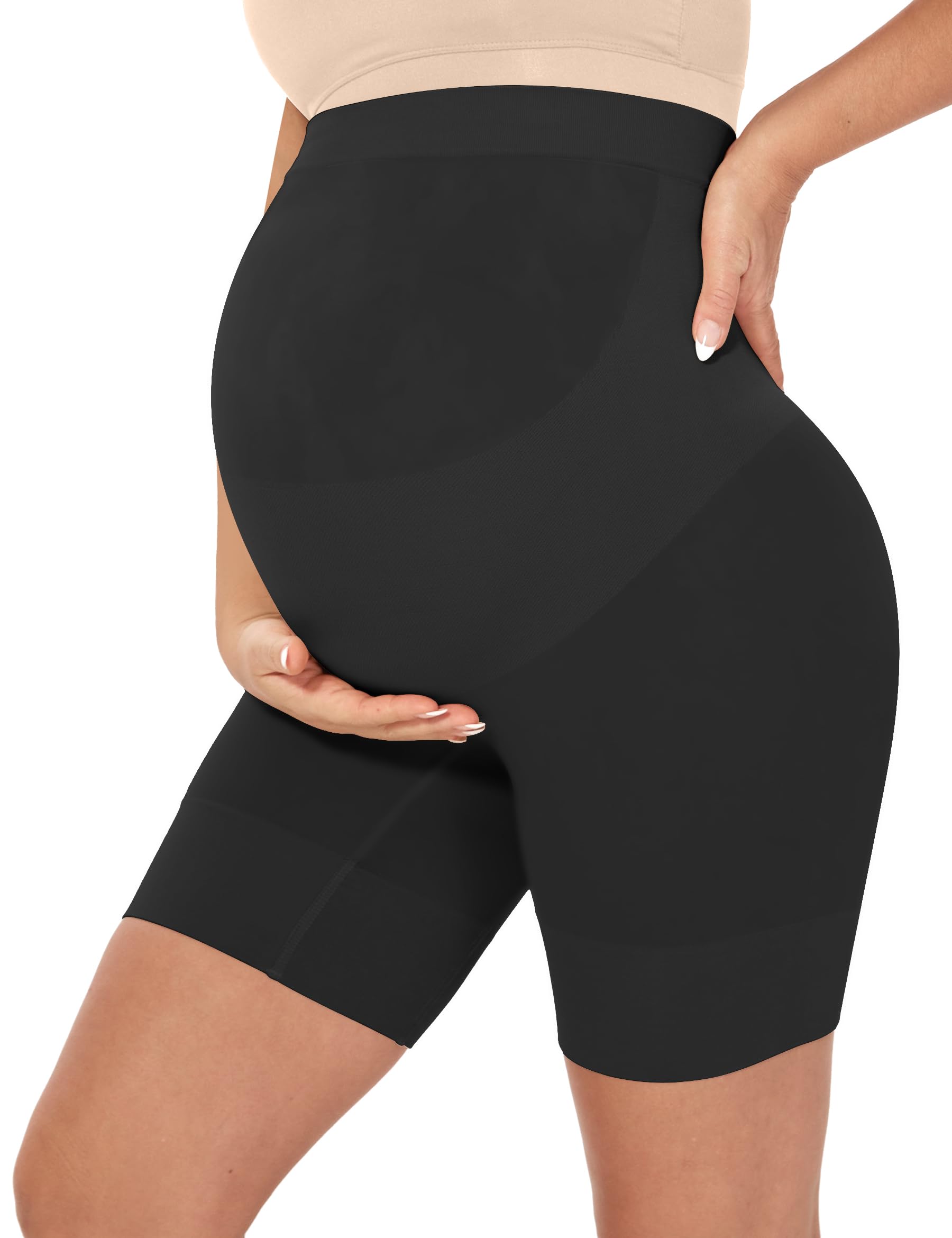 MUSIDORA Seamless Maternity Shapewear - Pregnancy Belly Support, Prevent Thigh Chafing, Baby Shower and Photography S-3XL, Black, Medium