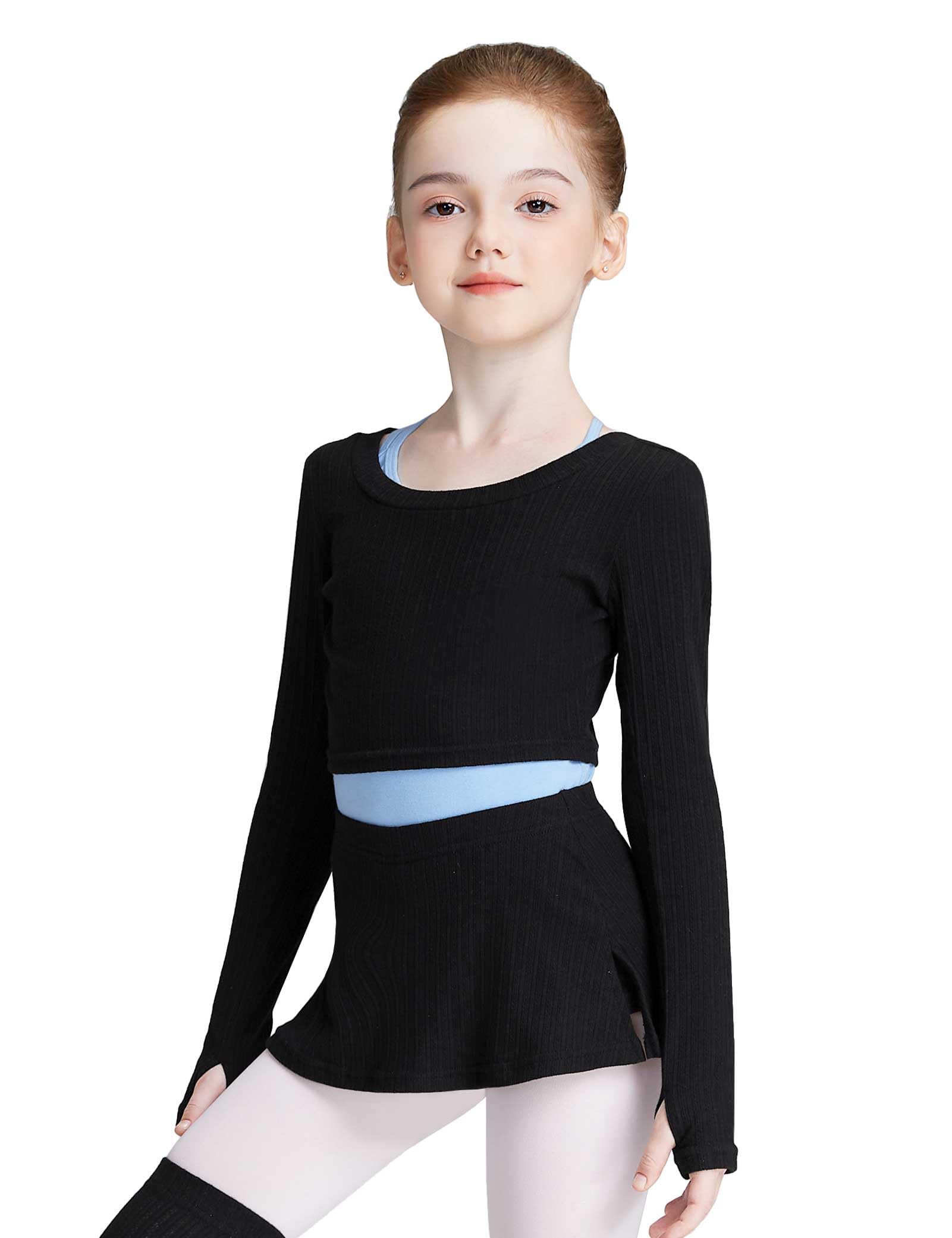 Knit Crop Dance Sweater for Girls, Ballet Skirts with Shorts Warm up