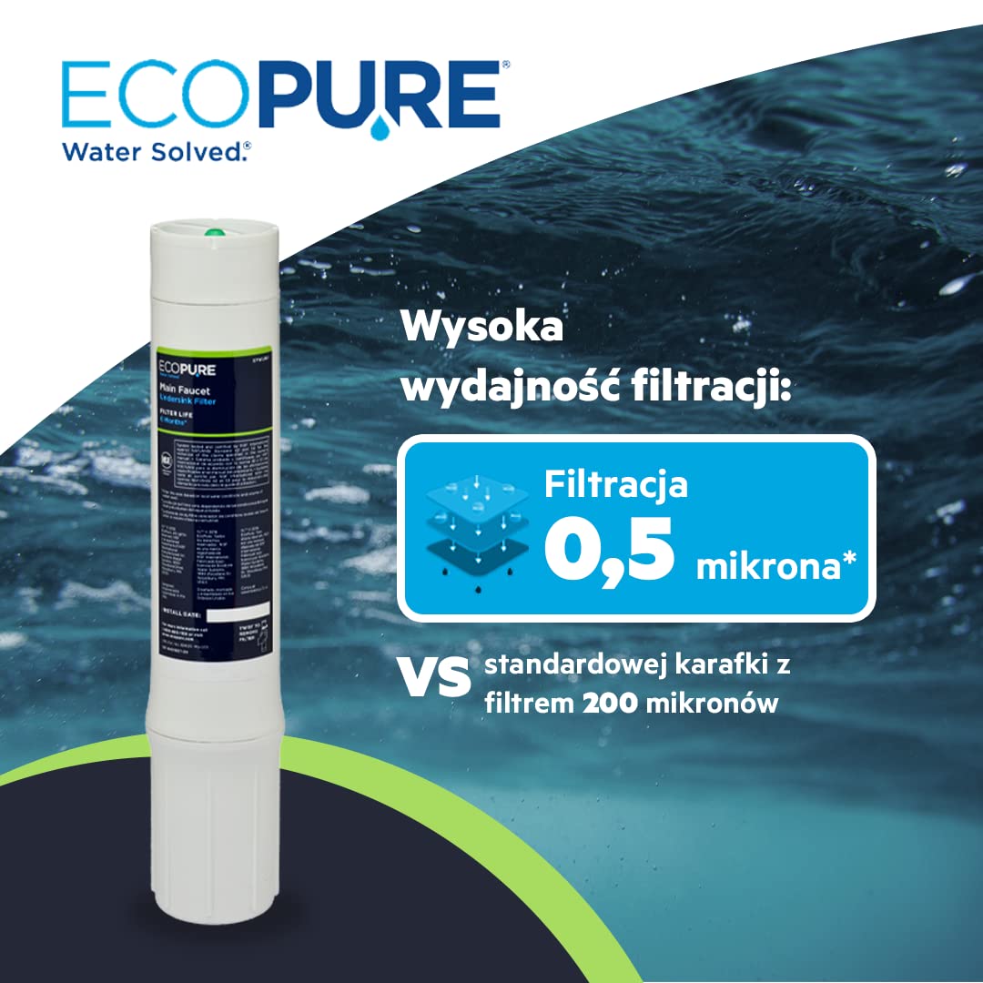 ECOPURE | Filtr wymienny (EPWURF) do systemu filtracji EPWUFF | Redukuje osady, chlor i cysty | Dla czystej wody bez zapachu chloru | Żywotność: 6 miesięcy/7 500L wody