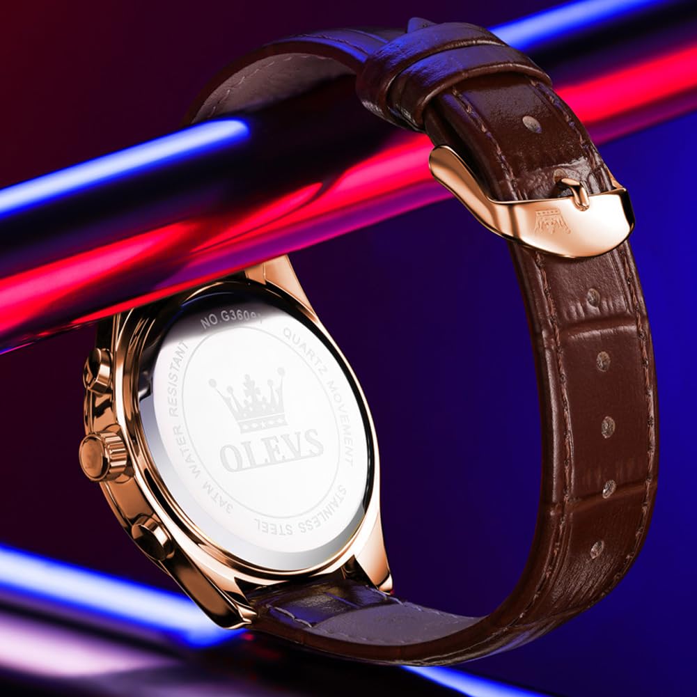 OLEVS Orologio da uomo analogico al quarzo con cinturino in pelle, quadrante grande e data, impermeabile, lussuoso, luminoso