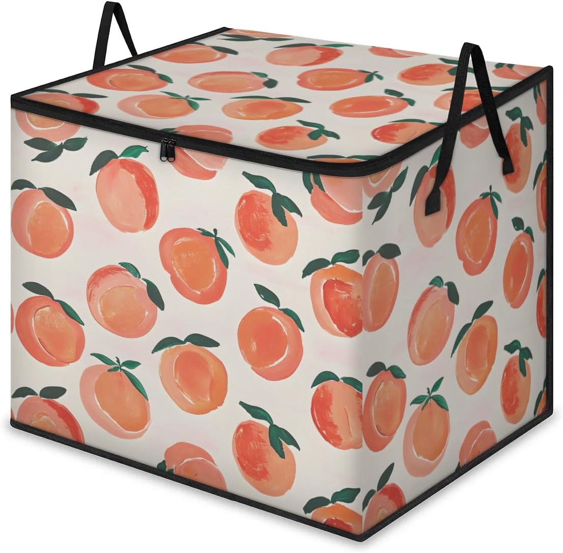 Honeybaby 214L Extra Large Comforter Storage Bag Sweet Peaches Storage Totes with Lids Waterproof Closet Organizer Folding Blanket Storage Bags for Clothes Bedding Pillows