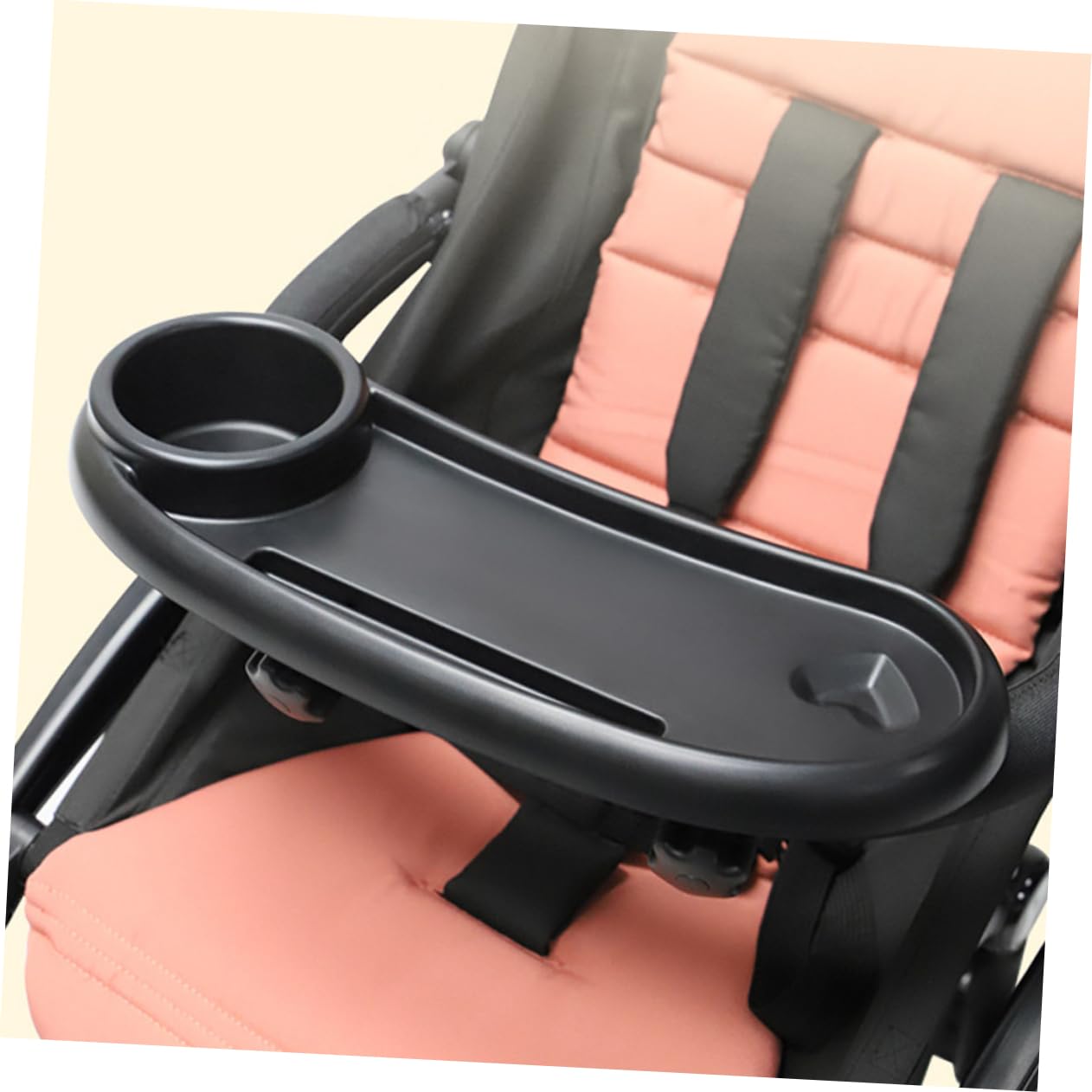 Plateau de Poussette avec Porte-gobelet Stable en Plastique Noir et Facile à Nettoyer, Accessoire pour Repas et Goûter Bébé en Promenade