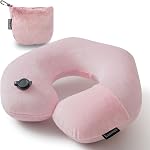Keemall Inflatable Travel Neck Pillow for Airplane Train Car Washable Pillowcase U Shaped Office Napping Pillow