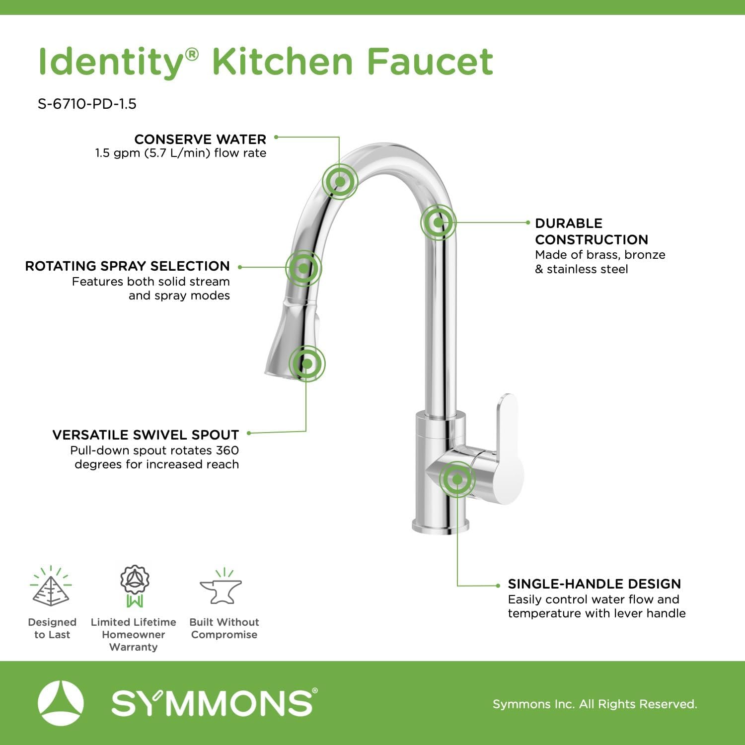 Symmons Identity Single Handle Pull-Down Sprayer Kitchen Faucet in Polished Chrome (1.5 GPM), Large