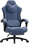 Dowinx Chaise de jeu avec support de lombaire de massage chauffé, chaise de bureau en tissu respirant avec coussin de ressort de poche et repose-pieds, inclinateur High Back PC Chaise pour Adulte, Tissu, Gris