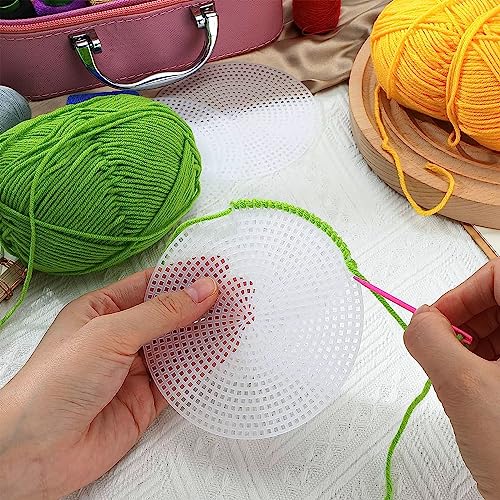 Image of Allazone 58 PCS Mesh Plastic Canvas Sheets 5 Size Round Clear Plastic Canvas for DIY Crafts Embroidery Cross Stitch, Acrylic Yarn Crafting, Knit and Crochet Projects