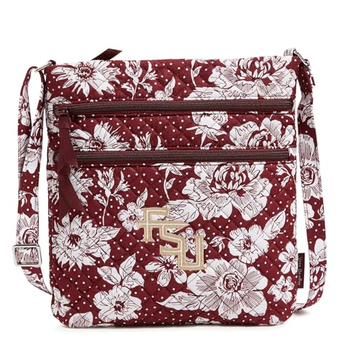 Cotton Collegiate Triple Zip Hipster Crossbody Purse (Multiple Teams Available), Maroon/White Rain Garden with Florida State University
