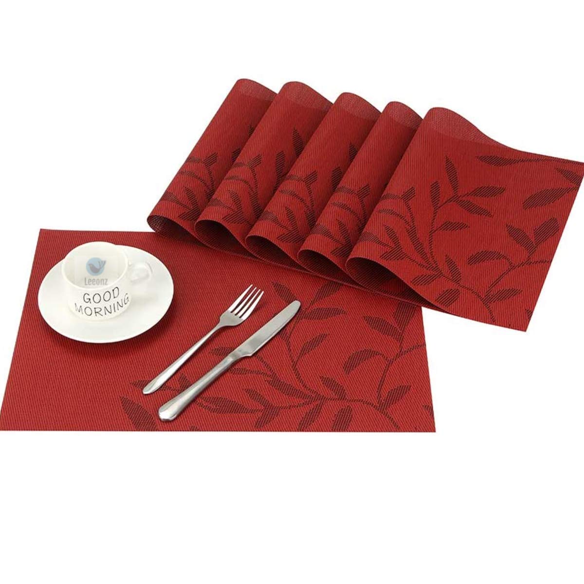 Leeonz Polyester Easy to Clean Non-Slip Heat Resistant Dining Table Mats, Washable Crossweave Woven Vinyl PVC Placemats, (Red, 45 cm x 30 cm) Set of 6pcs (B08BXW6VR7) Amazon Price History, Amazon Price Tracker