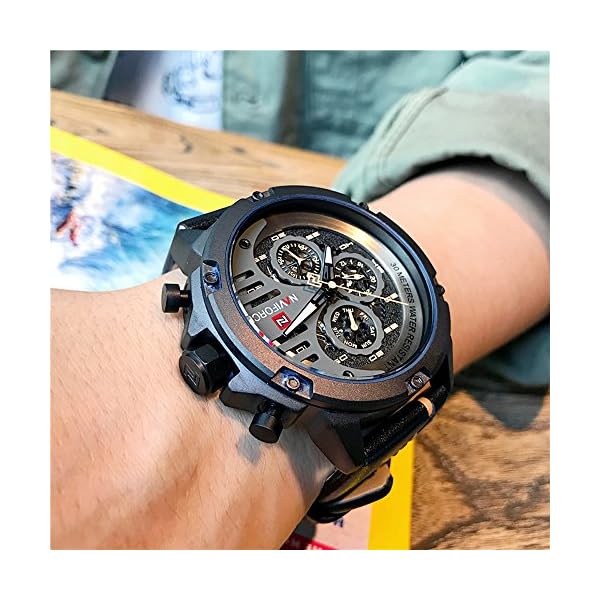 Sport Military Watches for Men Waterproof Watch Analog Quartz Leather Band Date Calendar Clock Wristwatch (Black+Yellow+Brown) - Image 3